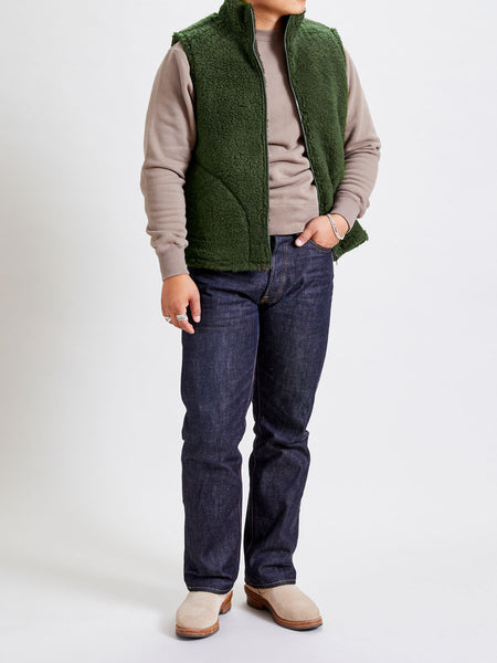 Stand Collar Boa Fleece Vest in Forest