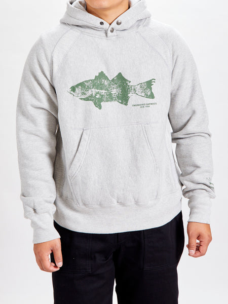 Raglan Hoodie in Heather Grey Fish Print