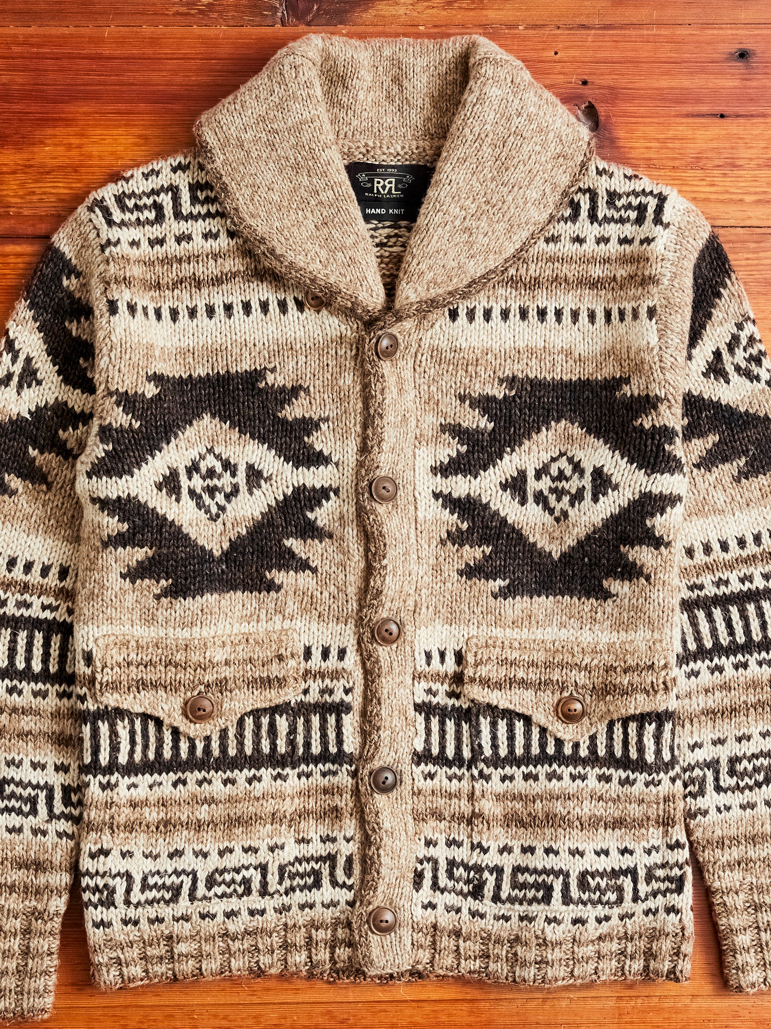 Linen-Silk Shawl Collar Cardigan in Brown Tan Multi