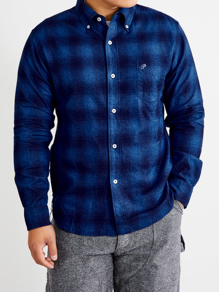 Men’s Japanese Indigo Check Flannel Shirt (Blue)