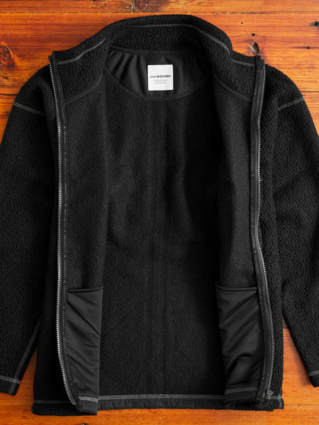 Recycled Wool Jacquard Zip Jacket in Black