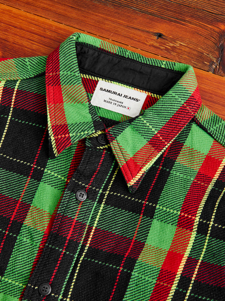 SIN23-01W Rope Dyed Flannel Shirt in Green