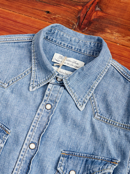 Natural Finish Denim Western Shirt in Distressed Indigo