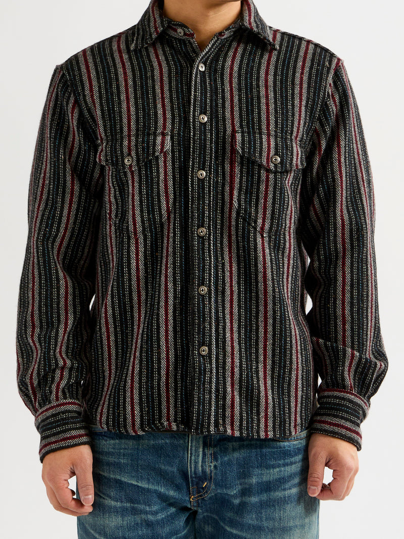 Bodie Wool Shirt in Black Stripe