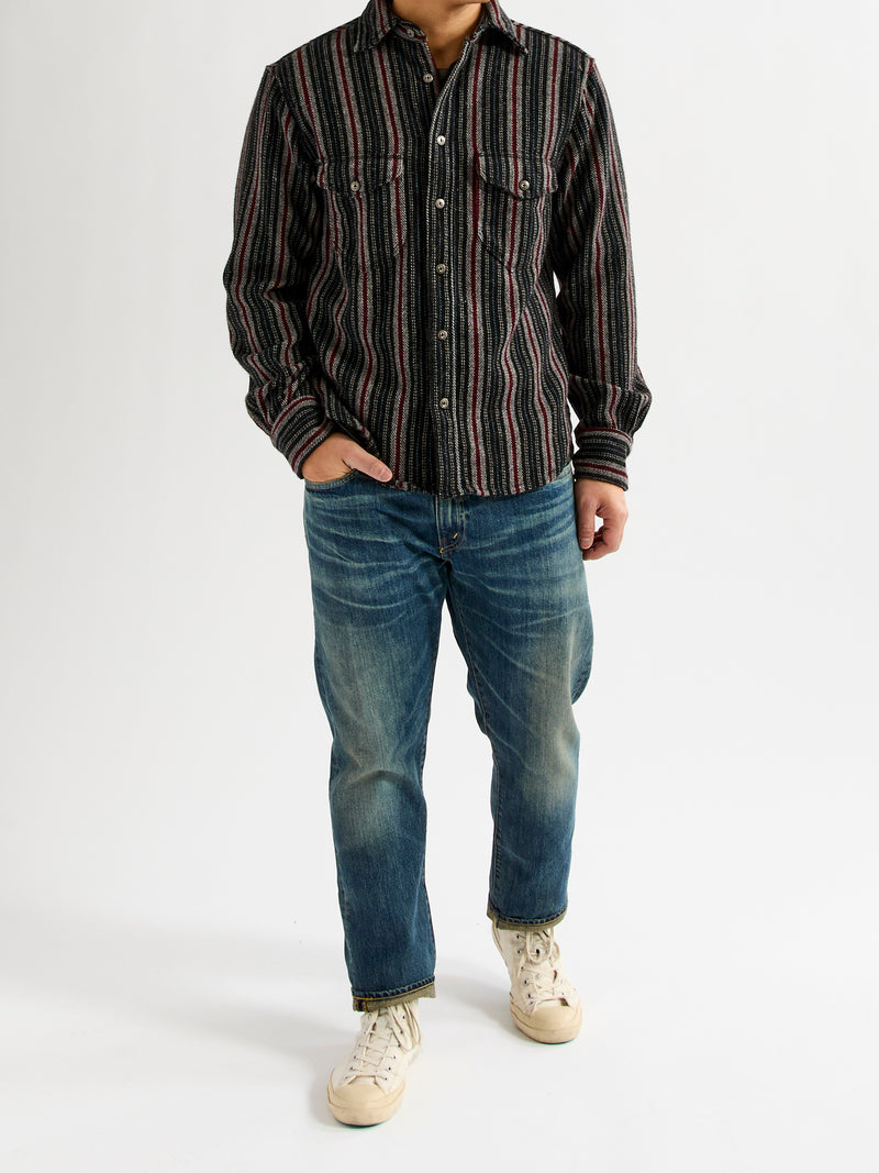 Bodie Wool Shirt in Black Stripe