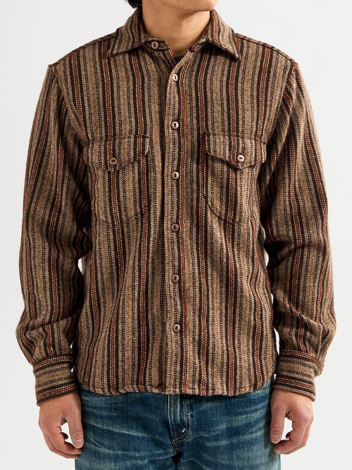 Bodie Wool Shirt in Brown Stripe