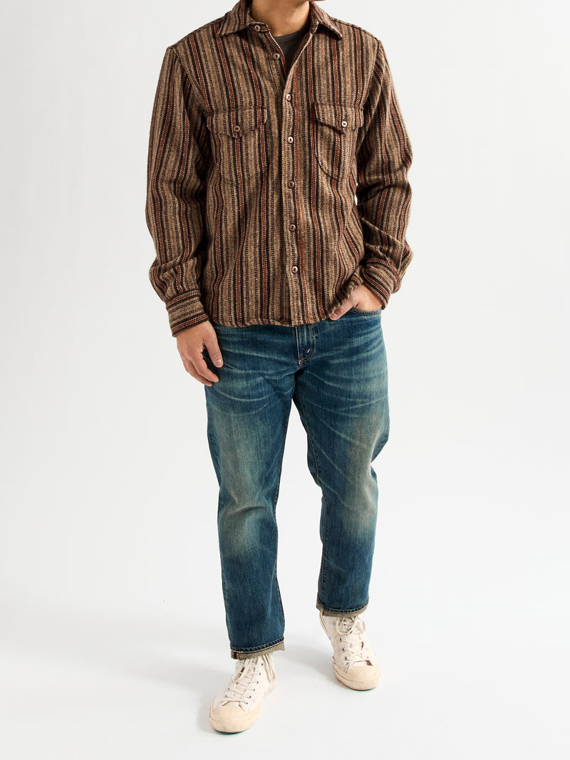 Bodie Wool Shirt in Brown Stripe