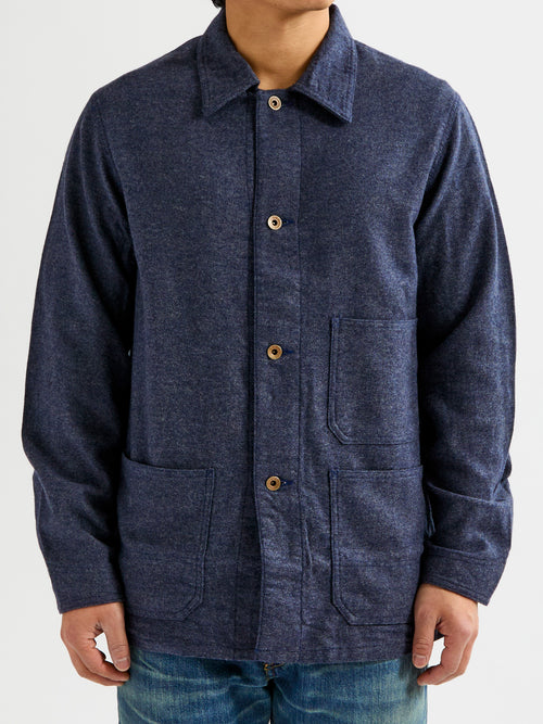 Wool Cashmere Herringbone Chore Coat in Navy