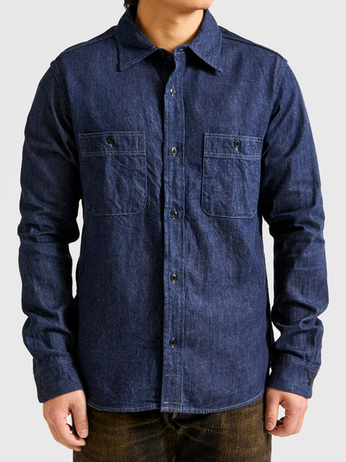 Linen Selvedge Denim Work Shirt in Indigo