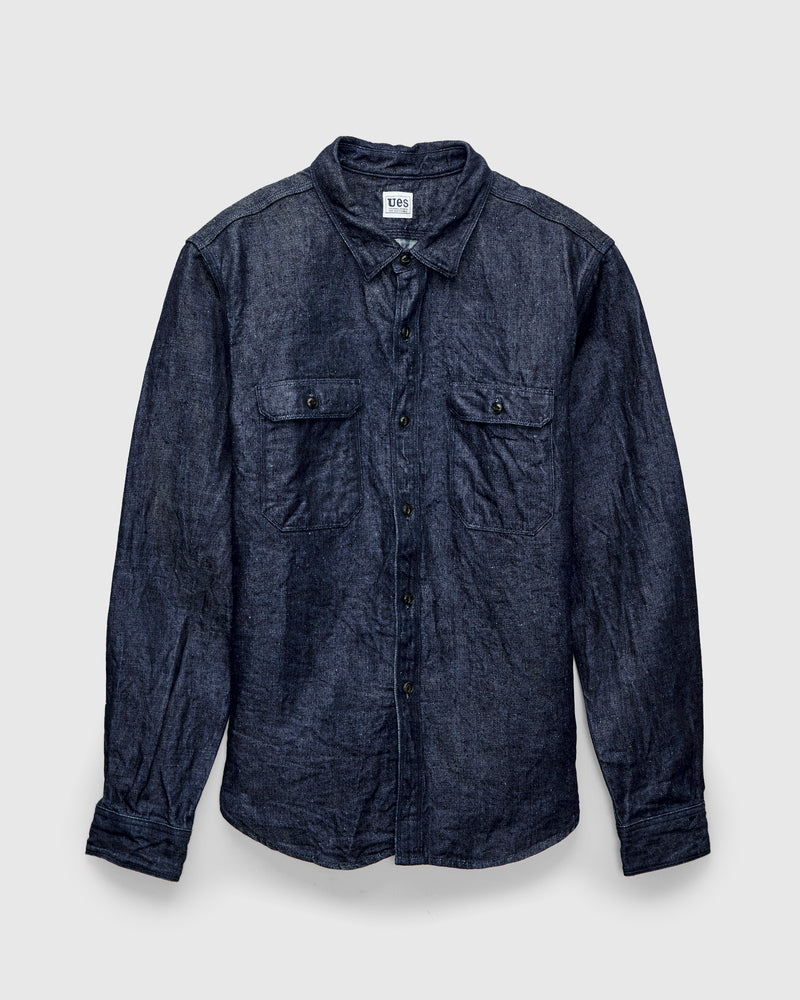 Linen Selvedge Denim Work Shirt in Indigo