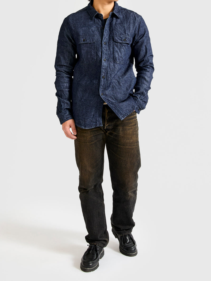 Linen Selvedge Denim Work Shirt in Indigo