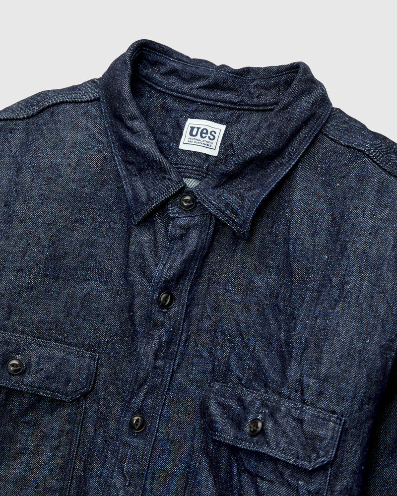 Linen Selvedge Denim Work Shirt in Indigo