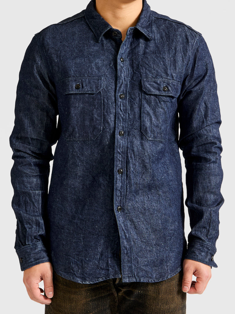 Linen Selvedge Denim Work Shirt in Indigo