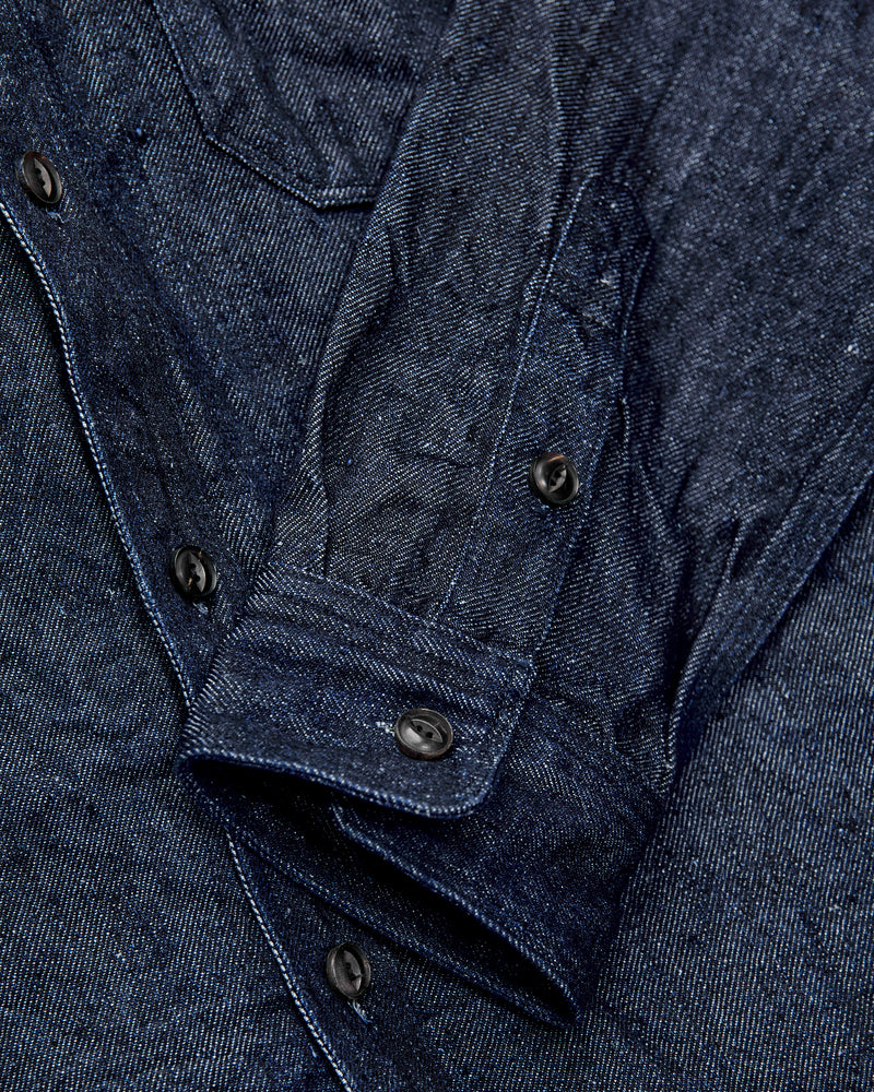 Linen Selvedge Denim Work Shirt in Indigo