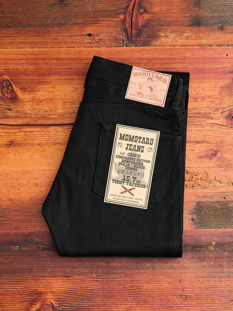 0306-B 15.7oz Black Selvedge Denim - Tight Tapered Fit