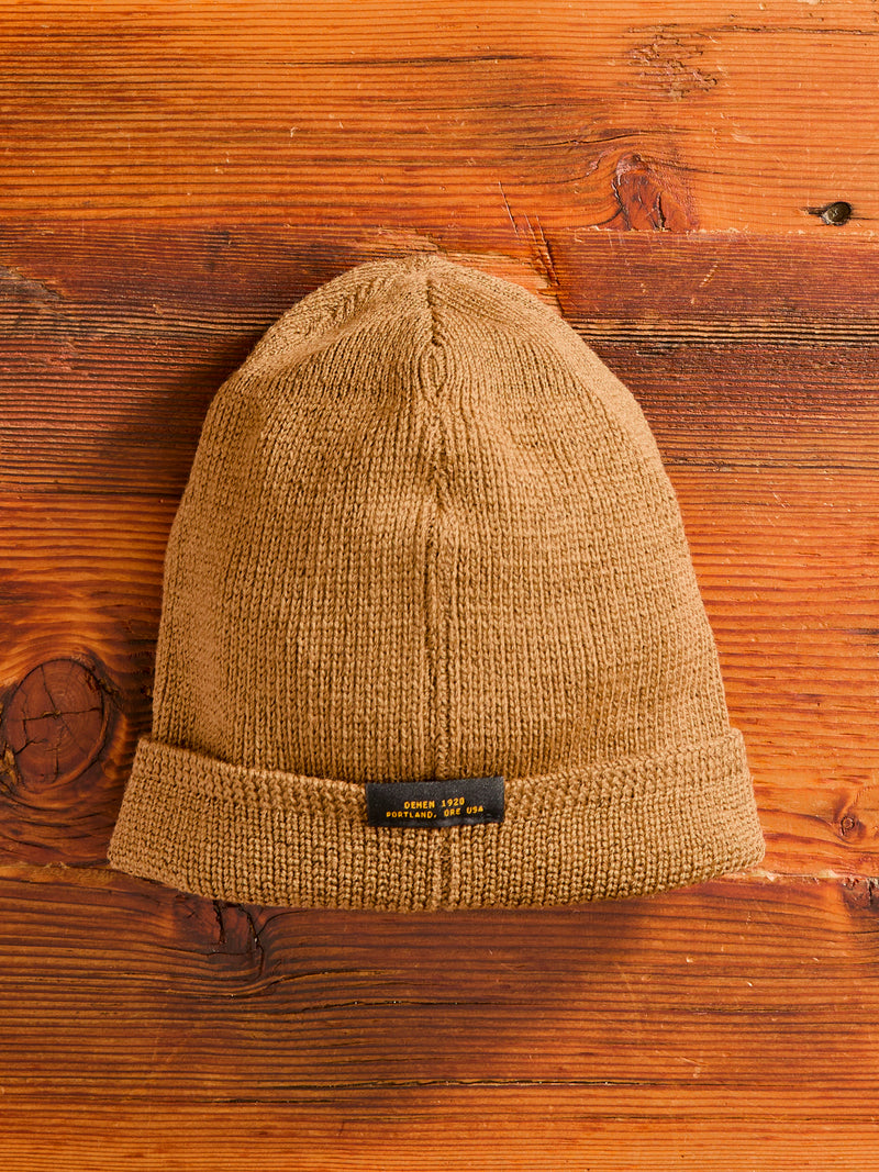 Wool Knit Watch Cap in Dark Tan