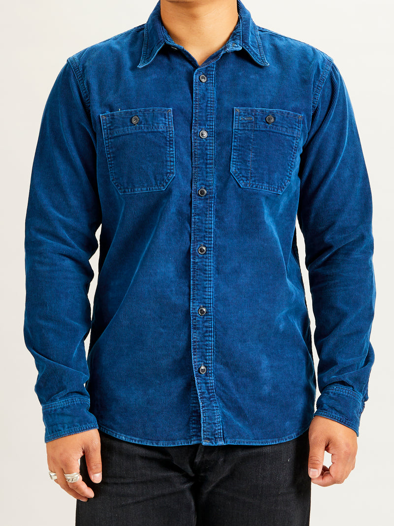 Cameron Corduroy Workshirt in Medium Indigo Wash