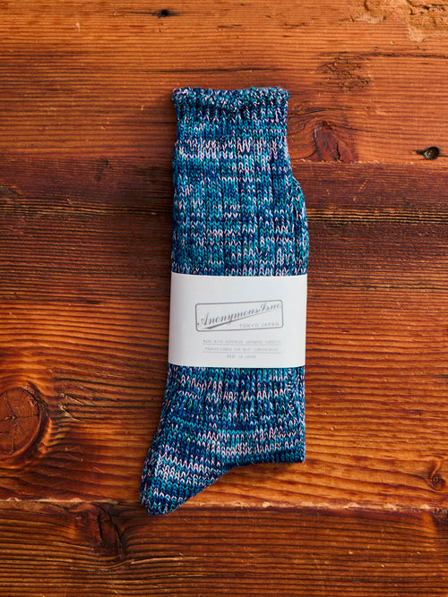 Melange Crew Sock in Pacific Blue