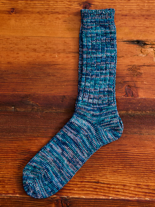 Melange Crew Sock in Pacific Blue