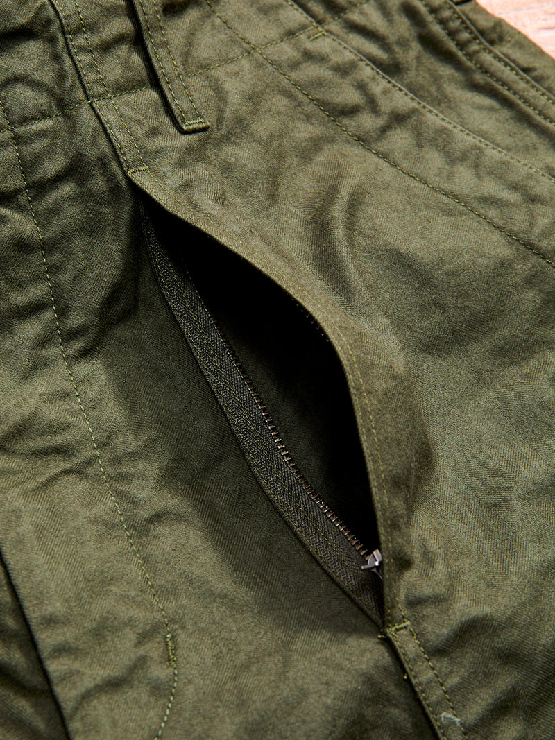 Brushed Herringbone Fatigue Pants in Olive