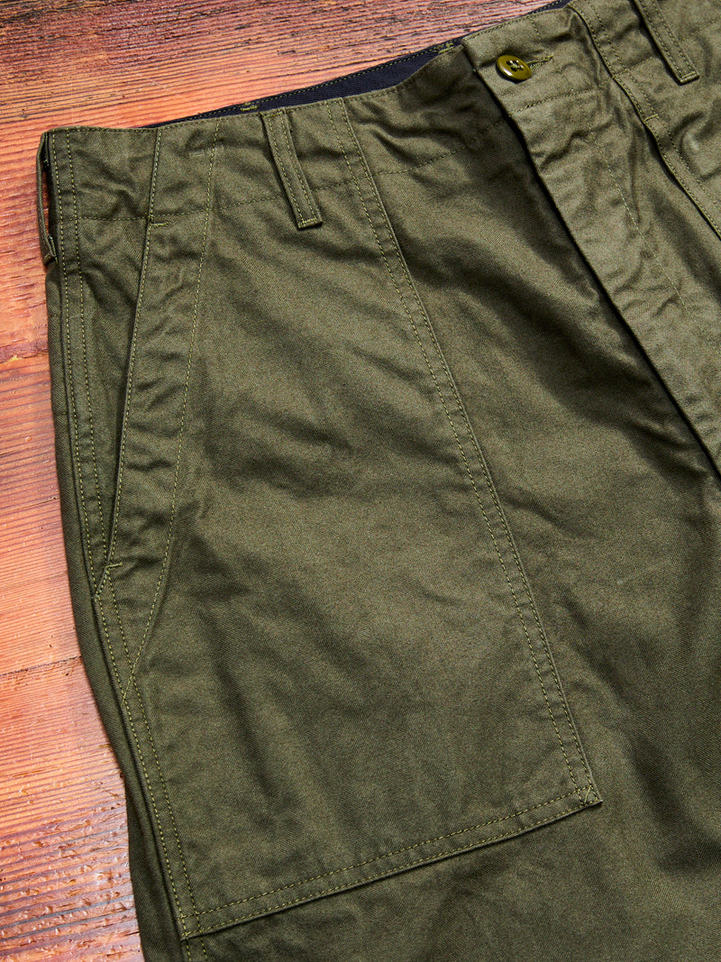 Brushed Herringbone Fatigue Pants in Olive