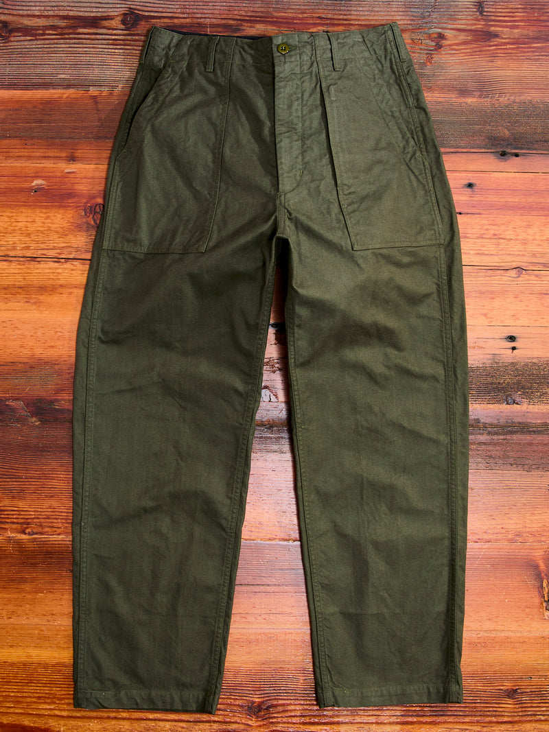 Brushed Herringbone Fatigue Pants in Olive