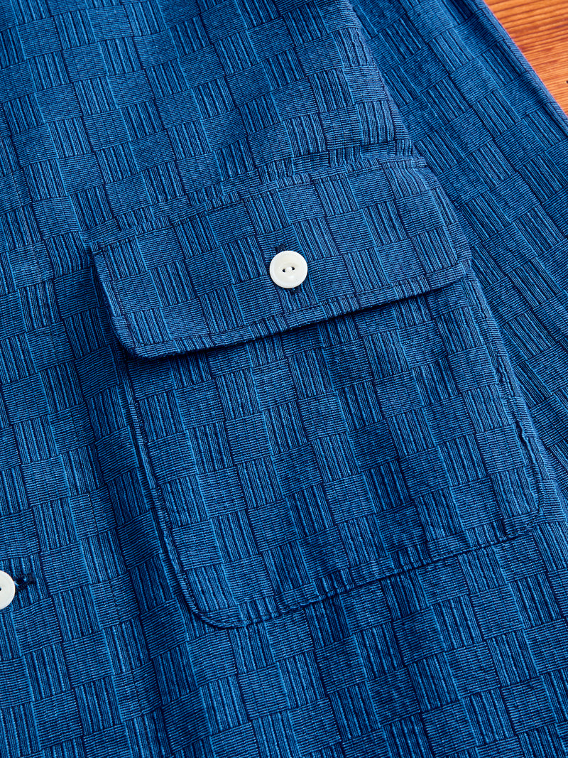 "Awa-Ai" Long Sleeve Shirt in Indigo Shijira Basketweave