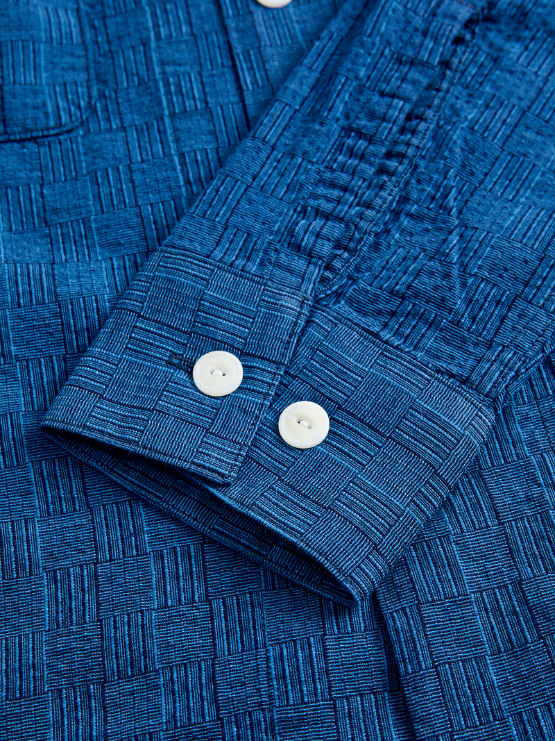 "Awa-Ai" Long Sleeve Shirt in Indigo Shijira Basketweave