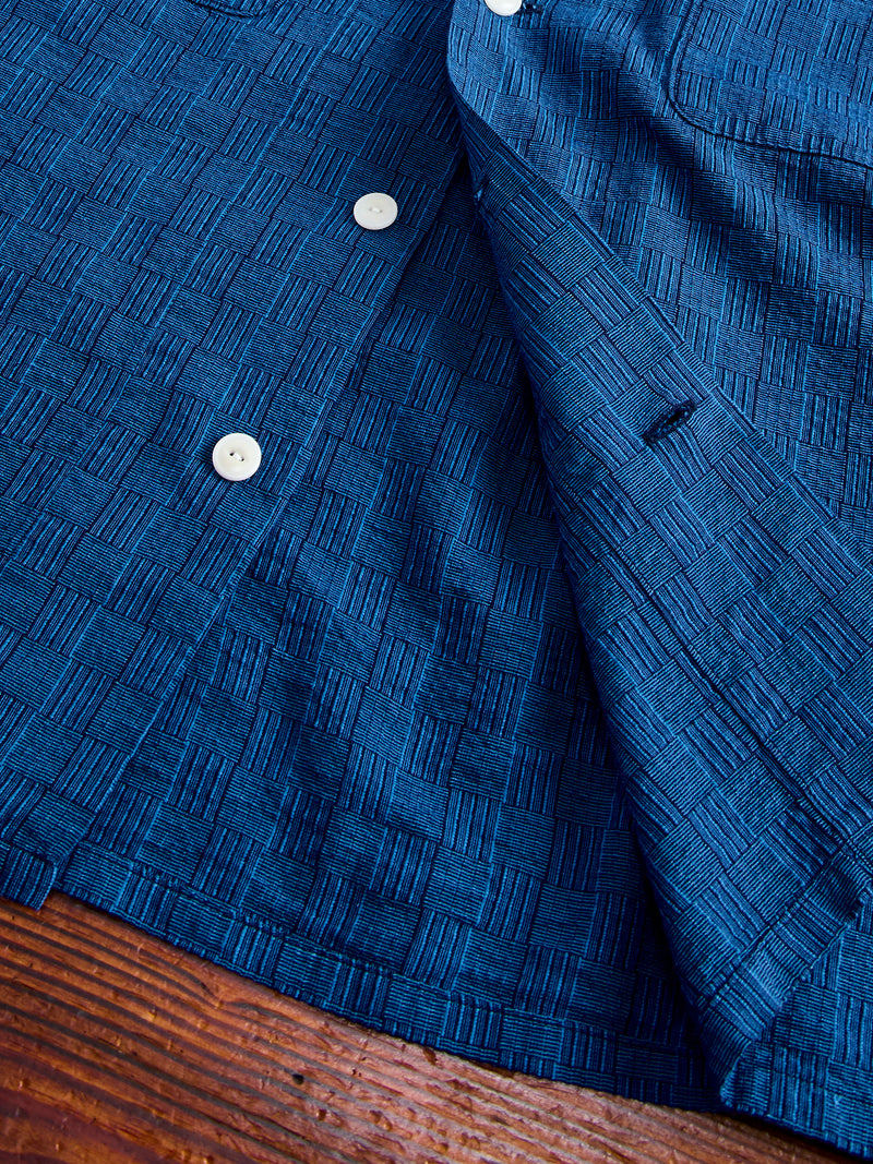 "Awa-Ai" Long Sleeve Shirt in Indigo Shijira Basketweave