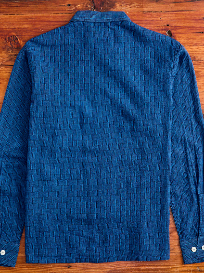 "Awa-Ai" Long Sleeve Shirt in Indigo Shijira Basketweave