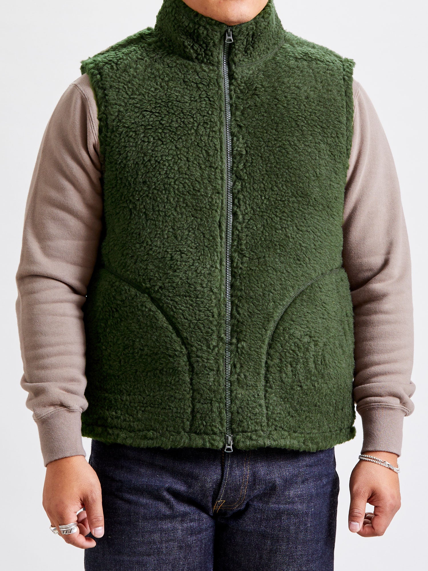 Stand Collar Boa Fleece Vest in Forest – Blue Owl Workshop