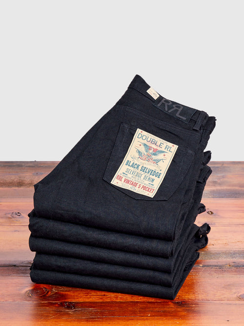 14oz Rinsed Black Selvedge Denim - Full Straight Fit