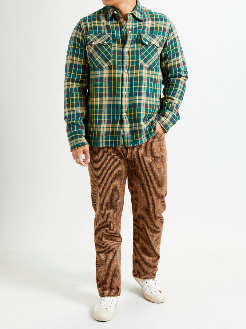 Washed Flannel Pearl Snap Shirt in Wisconsin White Pine