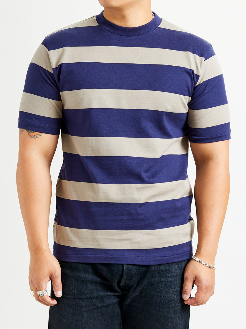 4089 Loopwheel Stripe Border Tee in Navy Grey