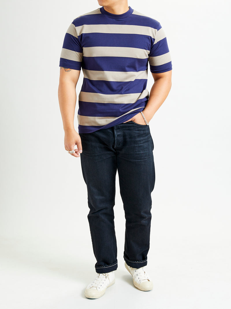 4089 Loopwheel Stripe Border Tee in Navy Grey