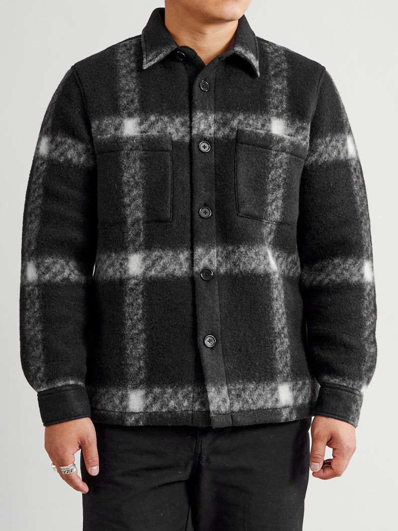 Plaid Fleece Overshirt in Black