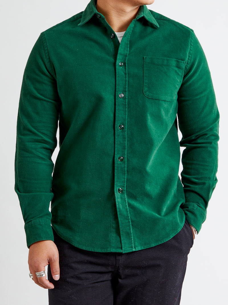 Moleskin Button-Up Shirt in Green