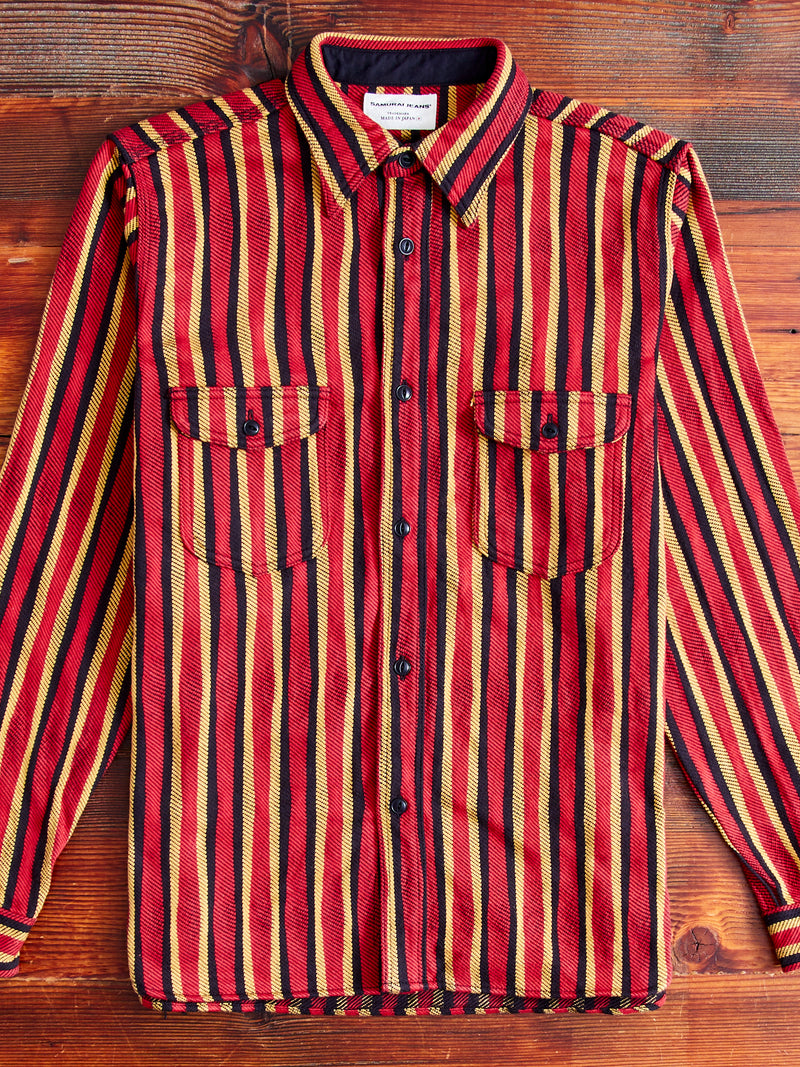 "Drunk Stripe" Flannel Shirt in Red