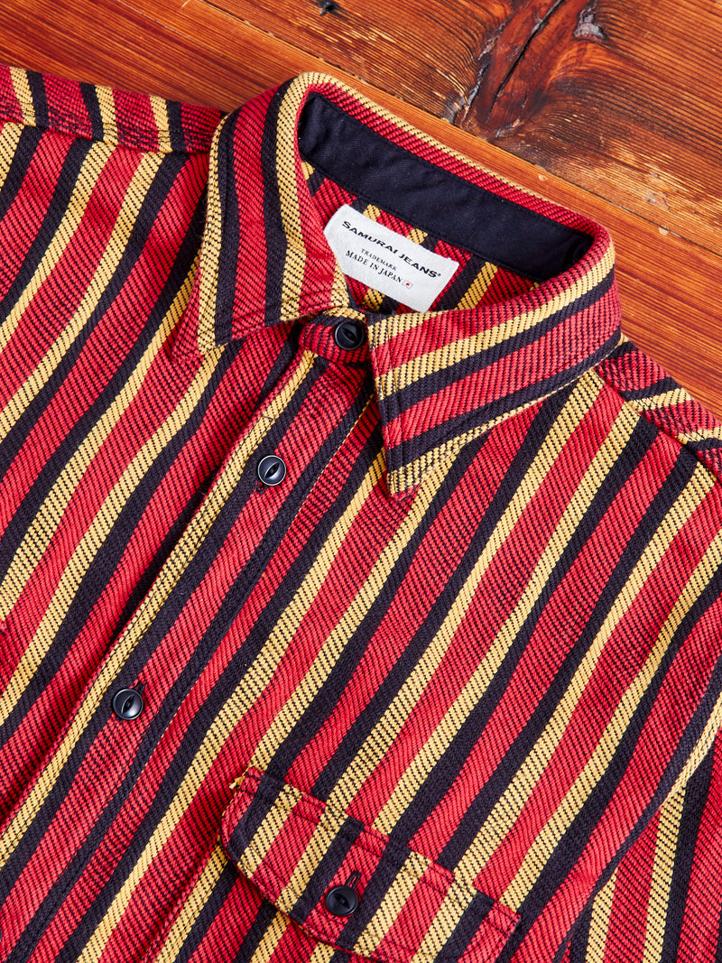 "Drunk Stripe" Flannel Shirt in Red