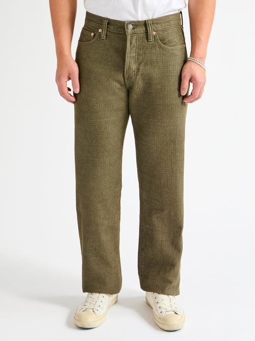 1170-1-OLV Olive Sashiko Denim - Regular Straight Fit