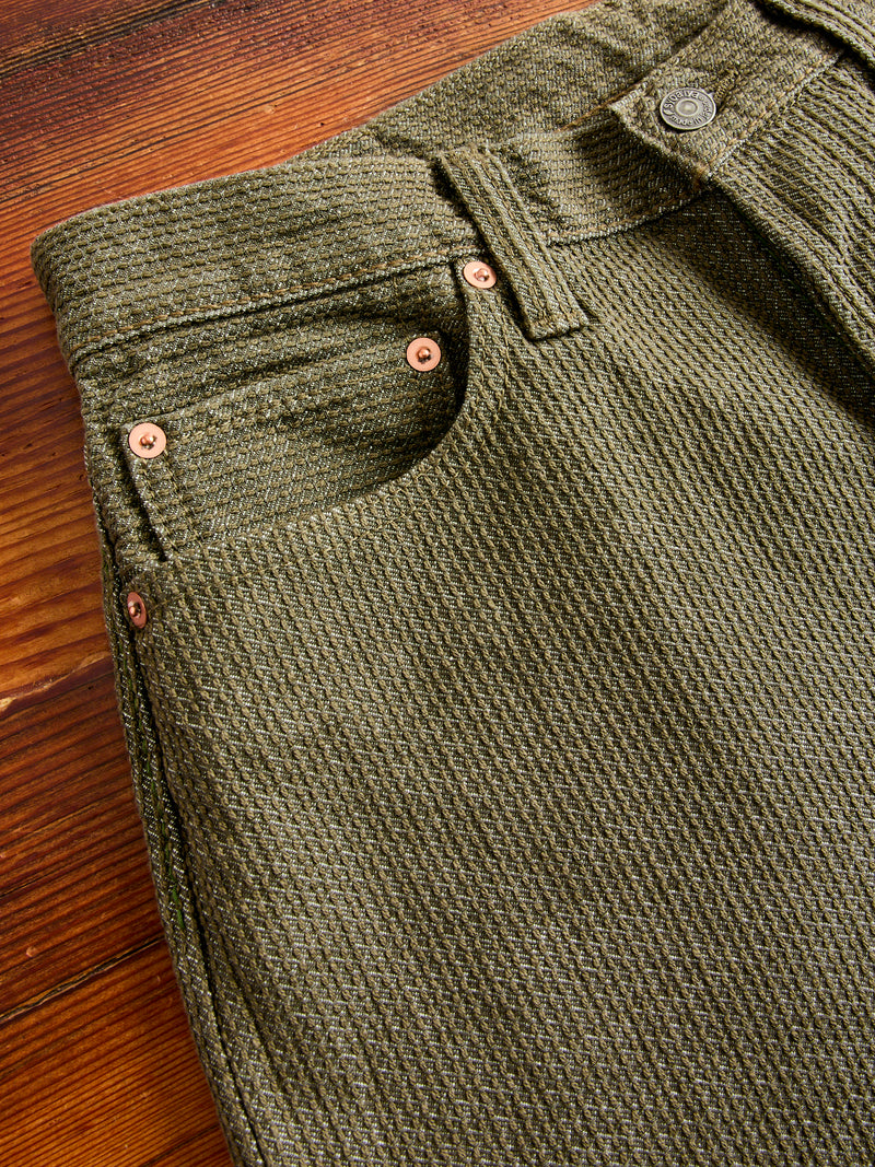 1170-1-OLV Olive Sashiko Denim - Regular Straight Fit