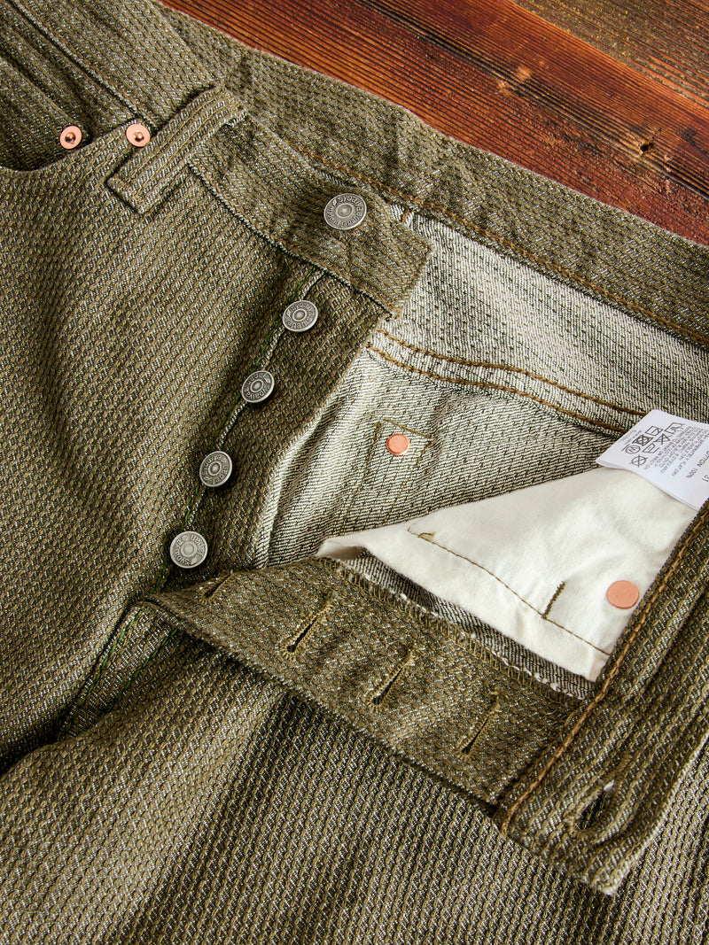 1170-1-OLV Olive Sashiko Denim - Regular Straight Fit