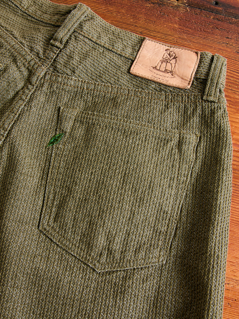 1170-1-OLV Olive Sashiko Denim - Regular Straight Fit