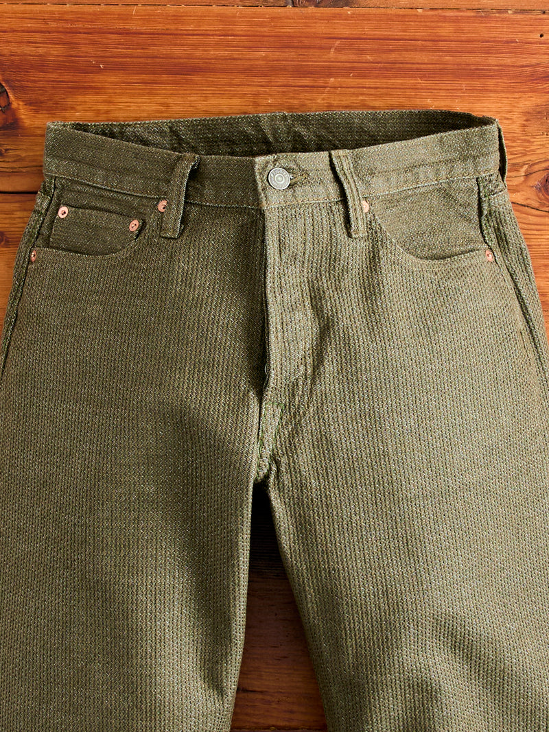 1170-1-OLV Olive Sashiko Denim - Regular Straight Fit