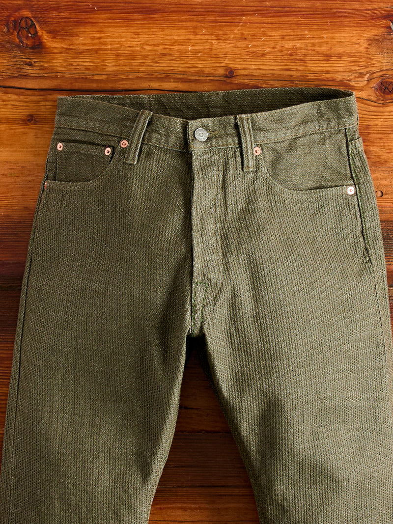 1170-2-OLV Olive Sashiko Denim - Relaxed Tapered Fit