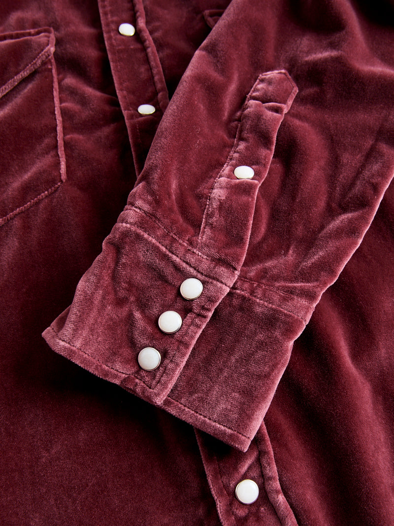 Velvet Western Pearl Snap Shirt in Plum