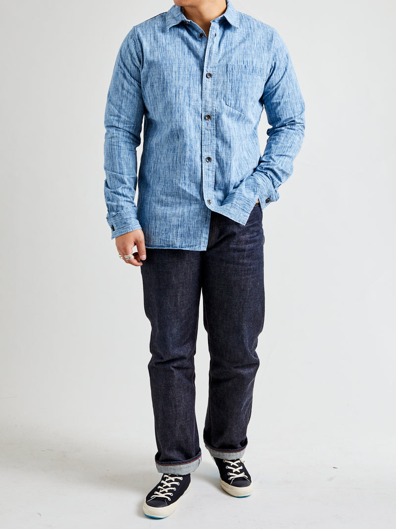 6oz Kasuri Chambray Button-Up Shirt in Indigo