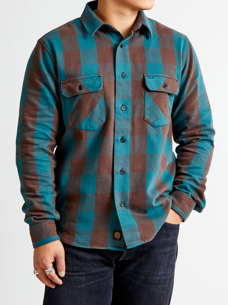 Norris Selvedge Flannel in Petrol/Brown