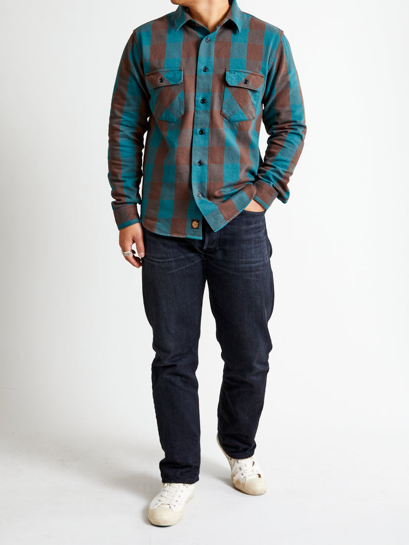 Norris Selvedge Flannel in Petrol/Brown