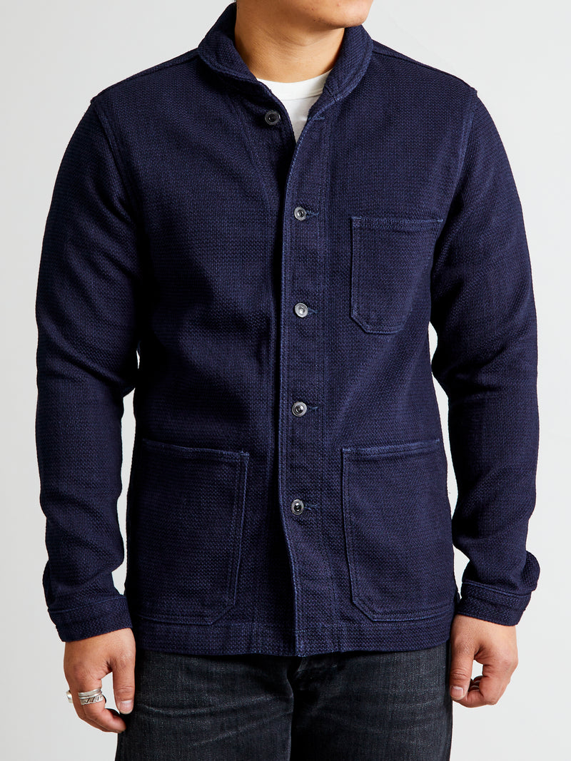 Dobby Sashiko Coverall Coat in Indigo